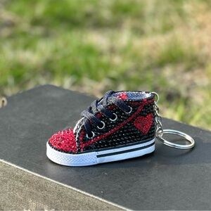 Sparkling Rhinestone Black and Red Heart Mini Sneaker Keychain